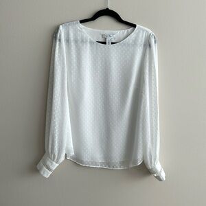 White House Black Market White Blouse with subtle polka dot print, button detail